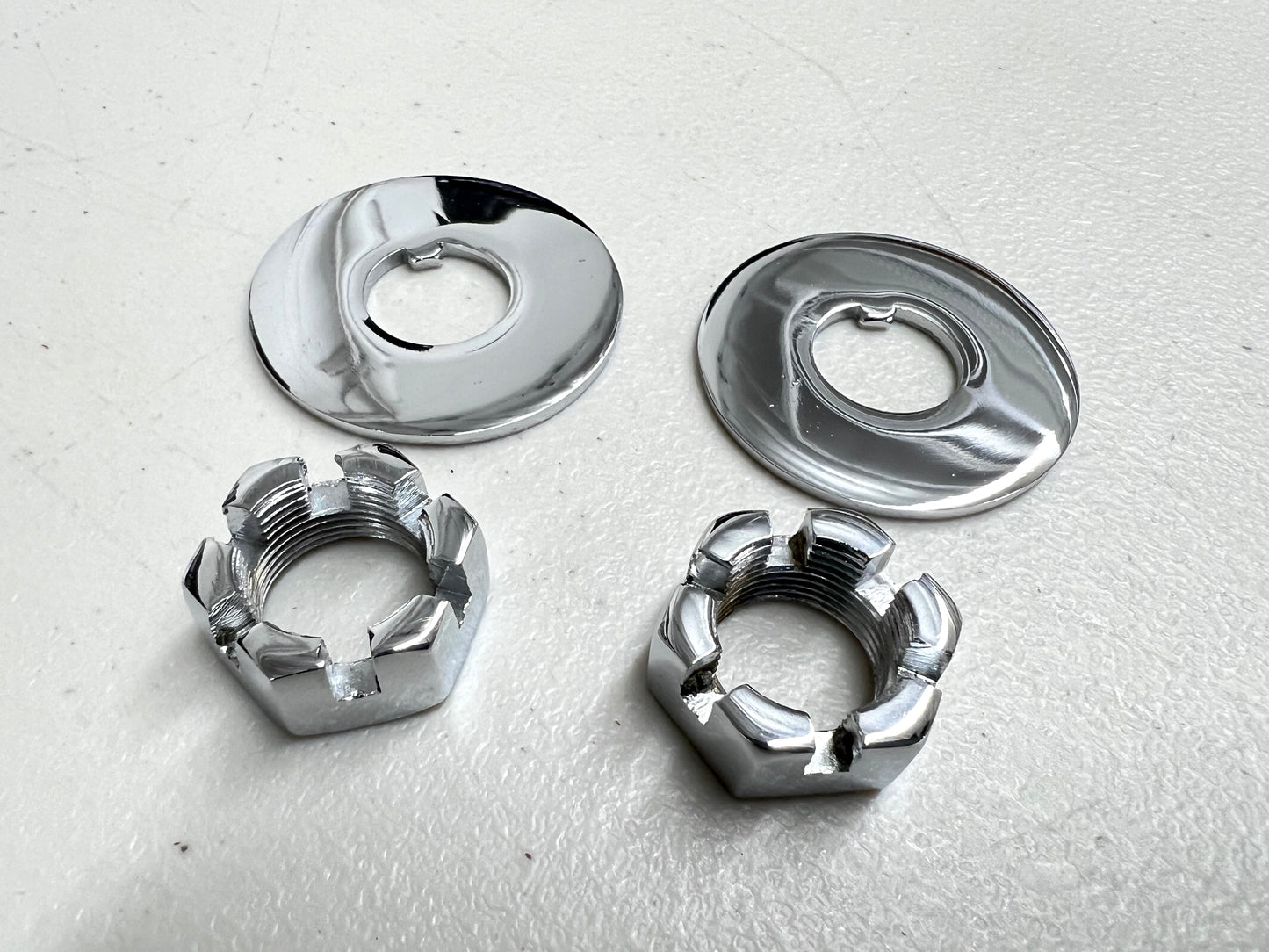 1958-64 CHEVY IMPALA / FULL SIZE SPINDLE STEERING KNUCKLE NUT WASHER SET / CHROME FINISH [ORIGINAL OEM]