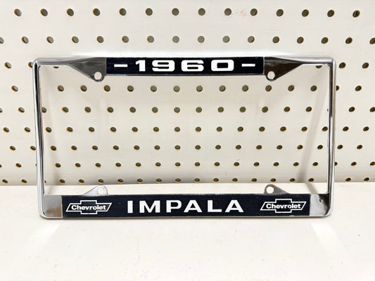 1960 CHEVY IMPALA GM LICENSED FRONT REAR LICENSE PLATE HOLDER RETAINER FRAME WITH DUAL BOWTIE LOGOS