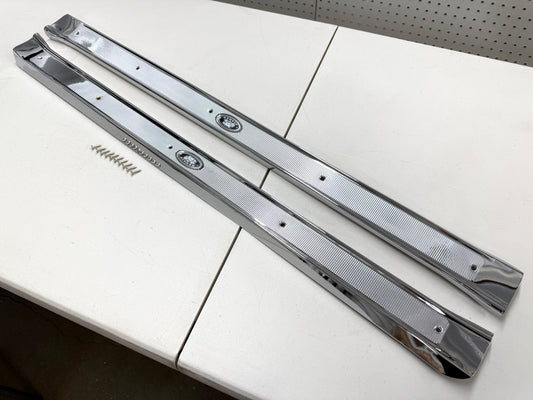1965-1970 CHEVY IMPALA BEL AIR BISCAYNE CAPRICE HARDTOP OR CONVERTIBLE 2 DOOR , DOOR SILL PLATES / TRIPLE CHROME FINISH [NEW]