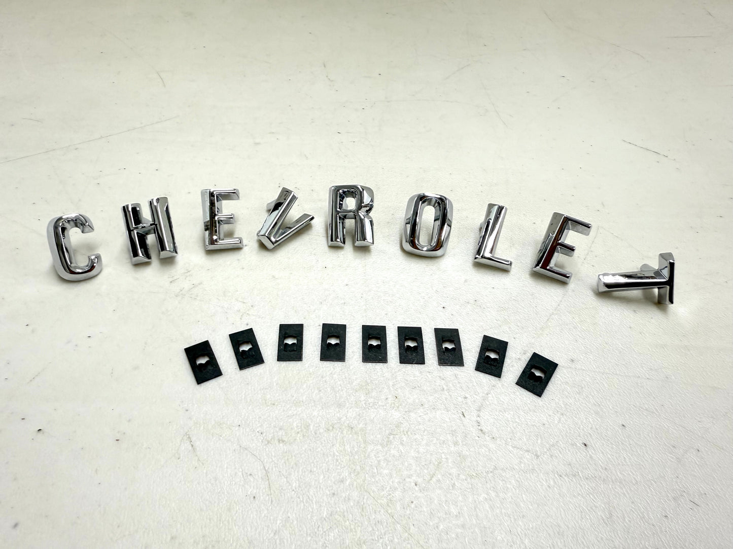 1960-1961 CHEVROLET IMPALA , BEL AIR HOOD LETTERS "CHEVROLET" SET [NEW]