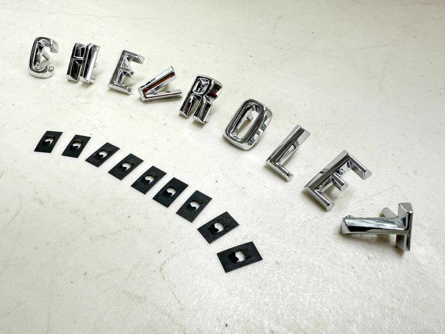 1960-1961 CHEVROLET IMPALA , BEL AIR HOOD LETTERS "CHEVROLET" SET [NEW]