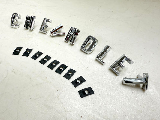 1960-1961 CHEVROLET IMPALA , BEL AIR HOOD LETTERS "CHEVROLET" SET [NEW]