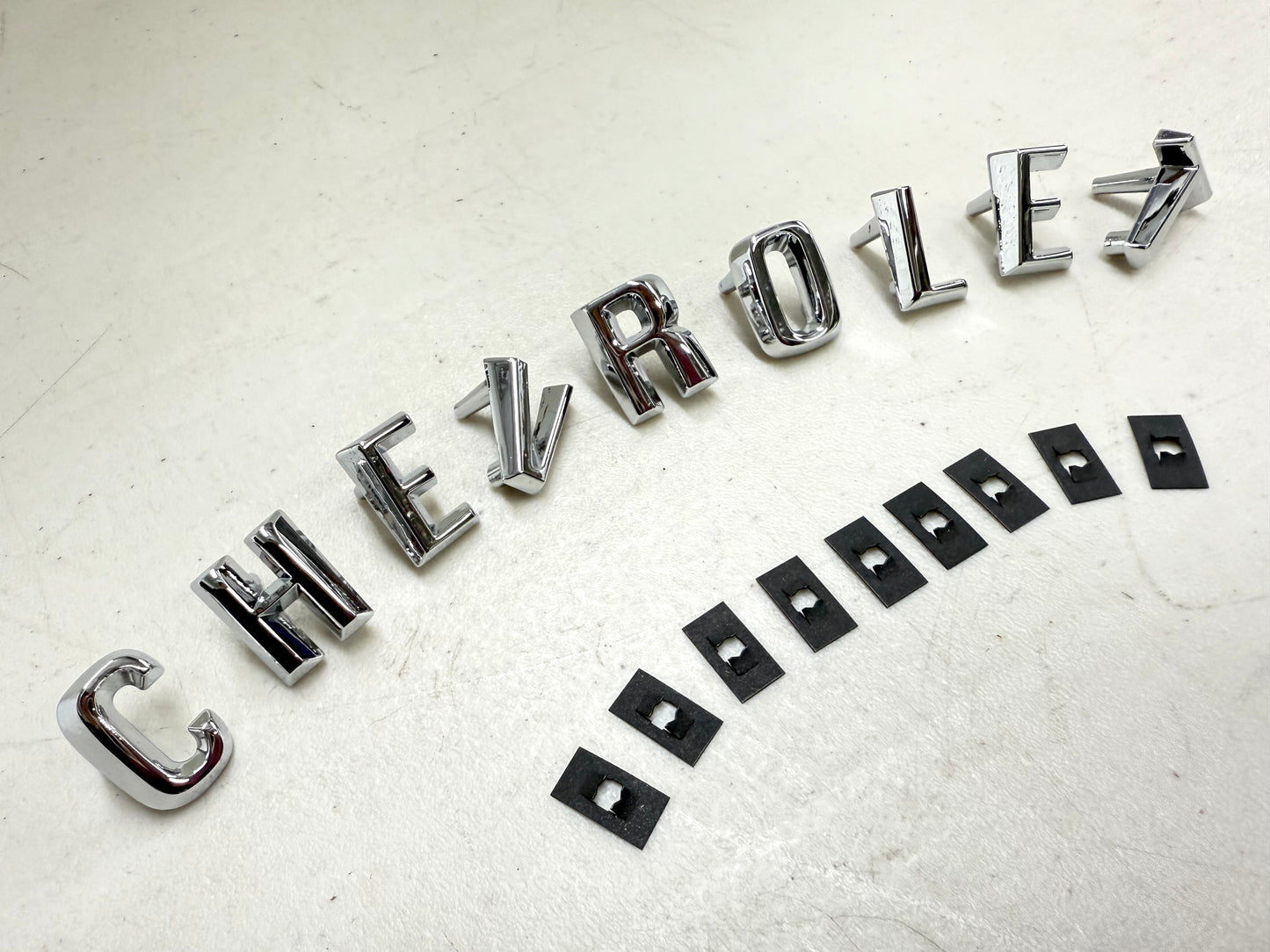 1960-1961 CHEVROLET IMPALA , BEL AIR HOOD LETTERS "CHEVROLET" SET [NEW]