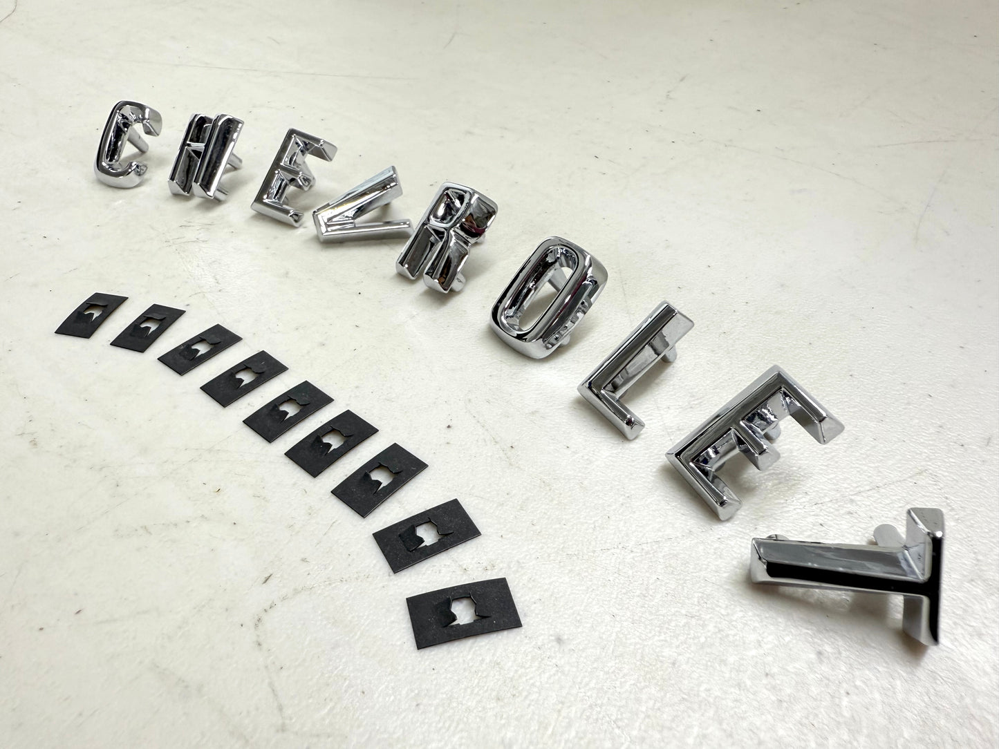 1960-1961 CHEVROLET IMPALA , BEL AIR HOOD LETTERS "CHEVROLET" SET [NEW]