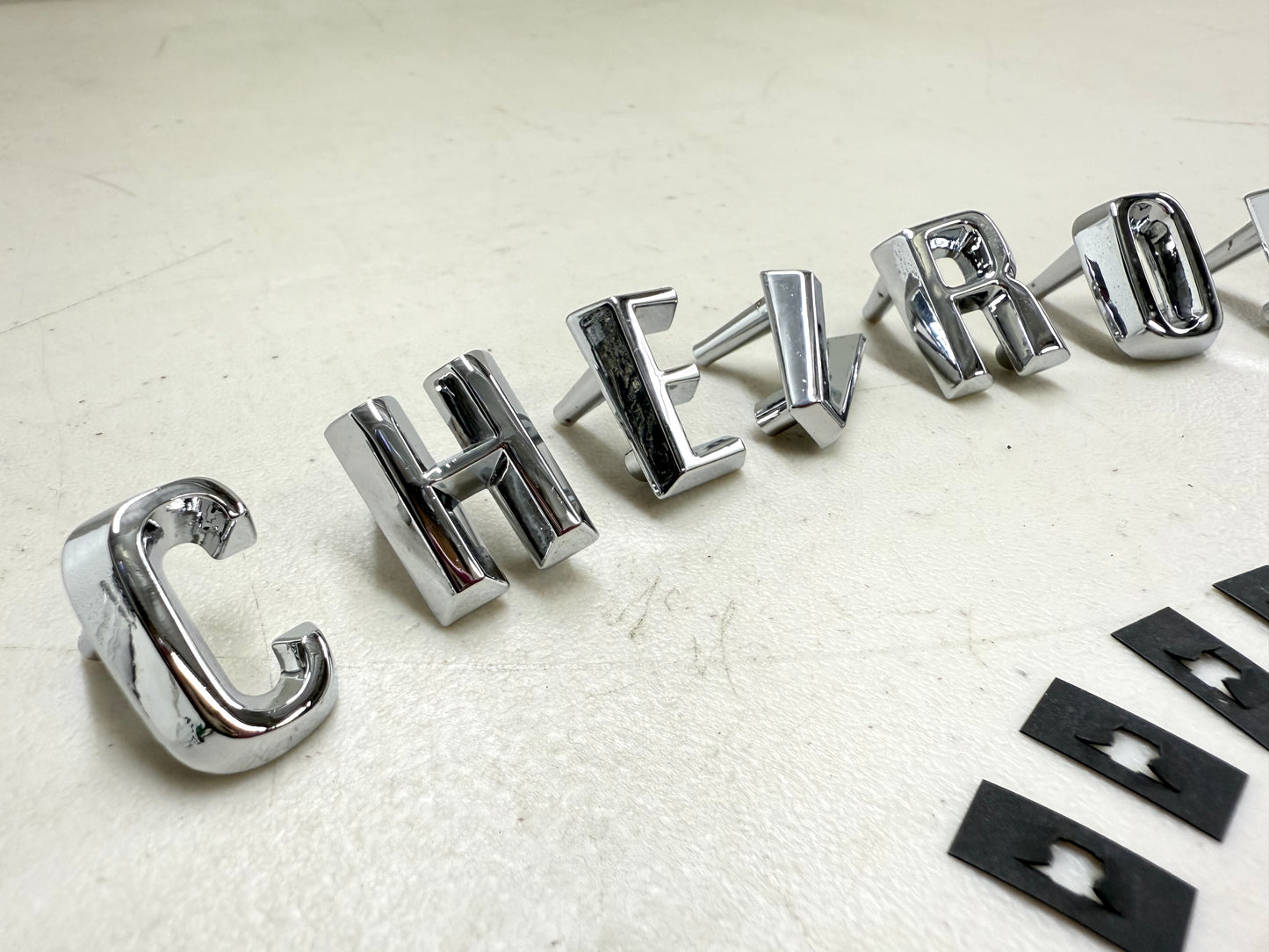 1960-1961 CHEVROLET IMPALA , BEL AIR HOOD LETTERS "CHEVROLET" SET [NEW]