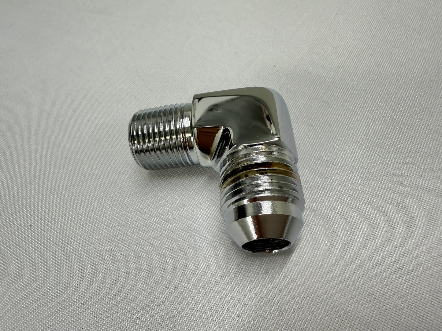 [NEW][TRIPLE CHROME] HYDRAULIC CYLINDER FITTING 1PC / 08MJ-06MP 90 DEGREE ELBOW / LOWRIDER HYDRAULICS