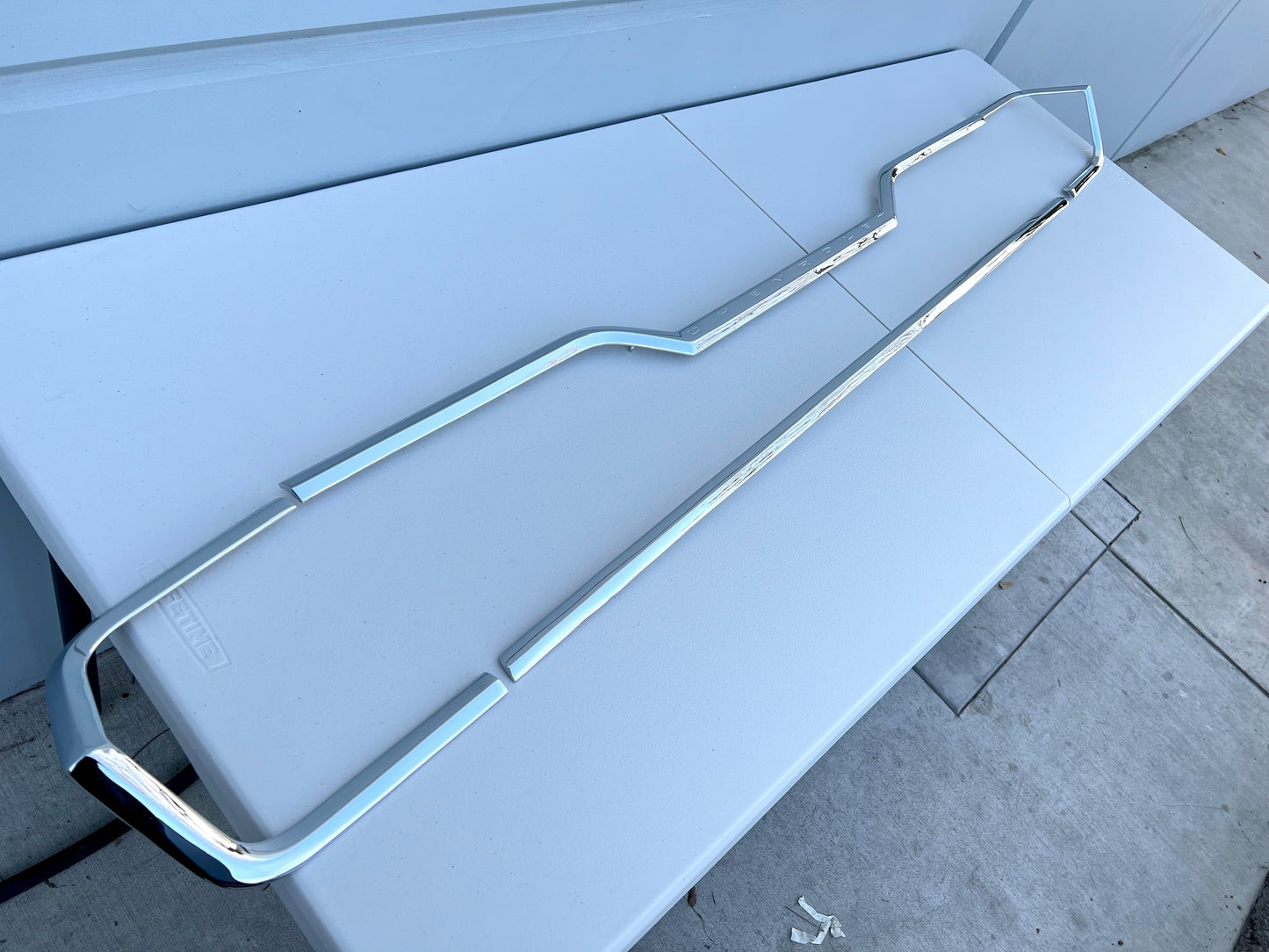 1963 CHEVY IMPALA , IMPALA SS TRUNK UPPER TRIM MOLDING WITH CHEVROLET LETTERING / CHROME FINISH (NEW)