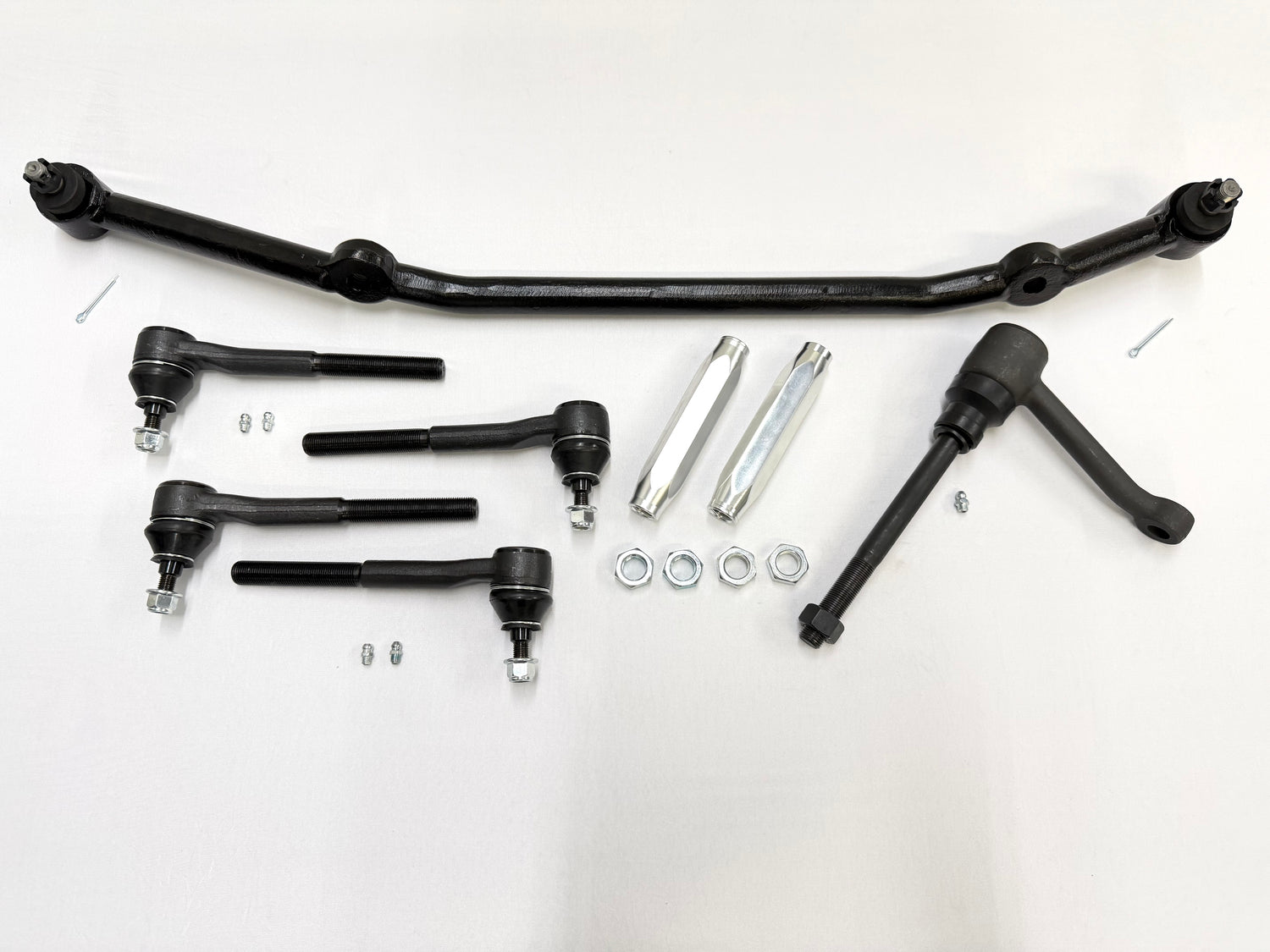 1965-66 GM CHEVY CHEVROLET IMPALA BEL AIR BISCAYNE COMPLETE STANDARD STEERING LINKAGE KIT with SILVER POLISHED SLEEVES