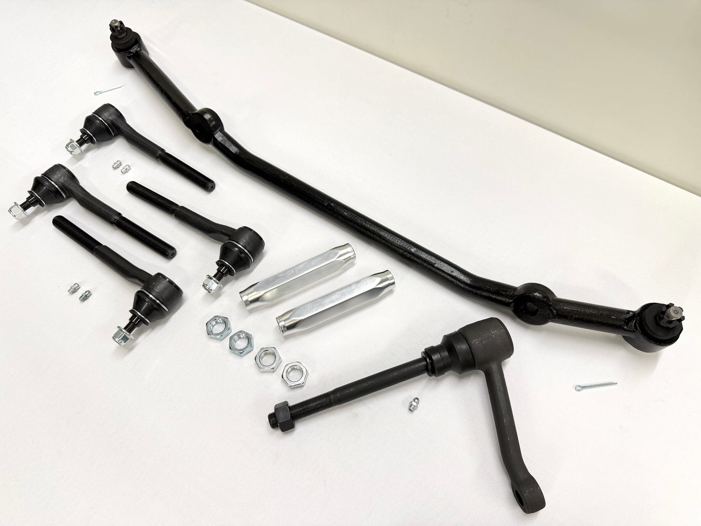 1965-66 GM CHEVY CHEVROLET IMPALA BEL AIR BISCAYNE COMPLETE STANDARD STEERING LINKAGE KIT with SILVER POLISHED SLEEVES