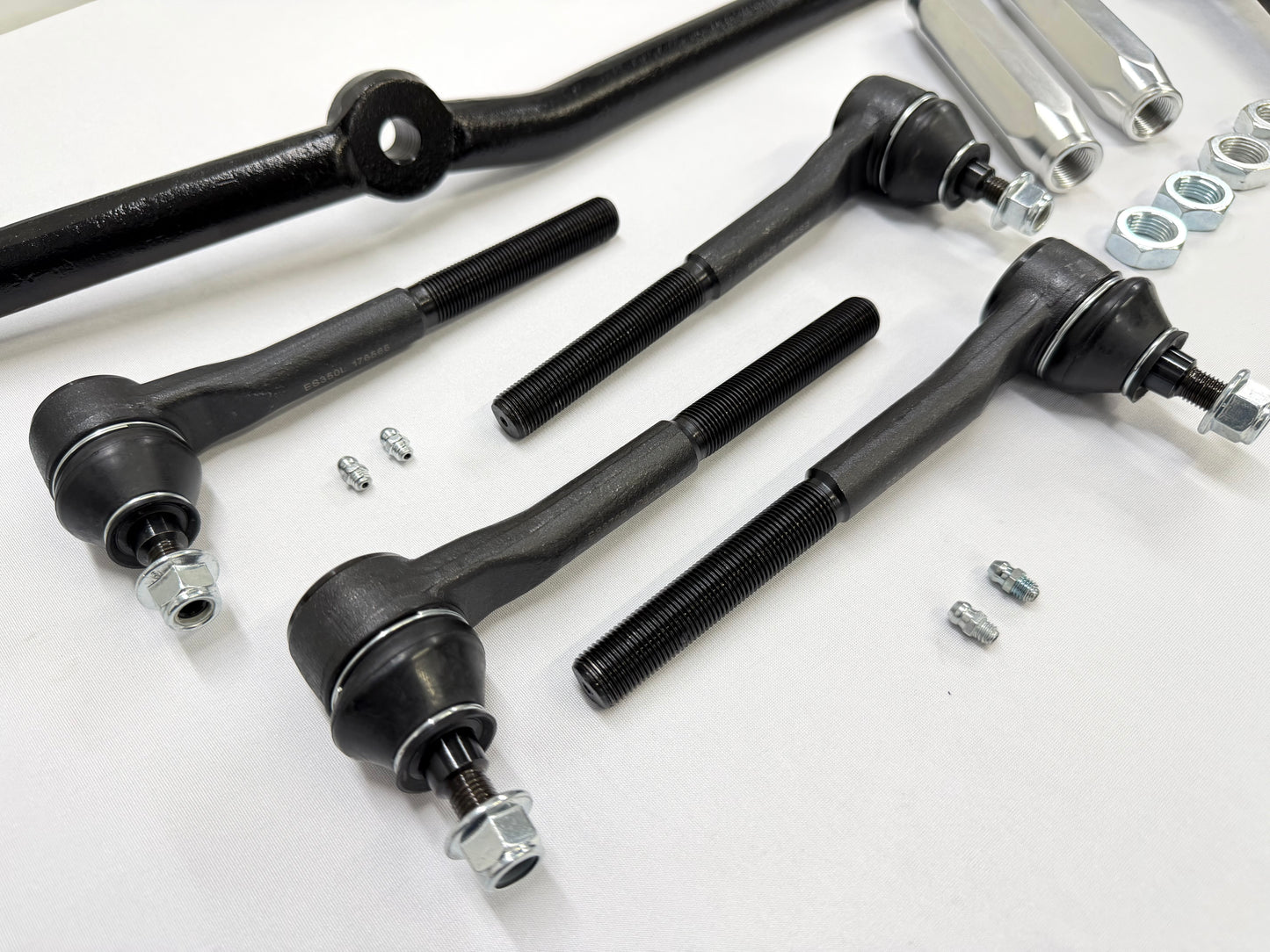 1965-66 GM CHEVY CHEVROLET IMPALA BEL AIR BISCAYNE COMPLETE STANDARD STEERING LINKAGE KIT with SILVER POLISHED SLEEVES