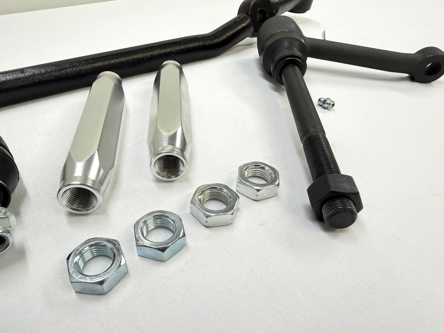 1965-66 GM CHEVY CHEVROLET IMPALA BEL AIR BISCAYNE COMPLETE STANDARD STEERING LINKAGE KIT with SILVER POLISHED SLEEVES