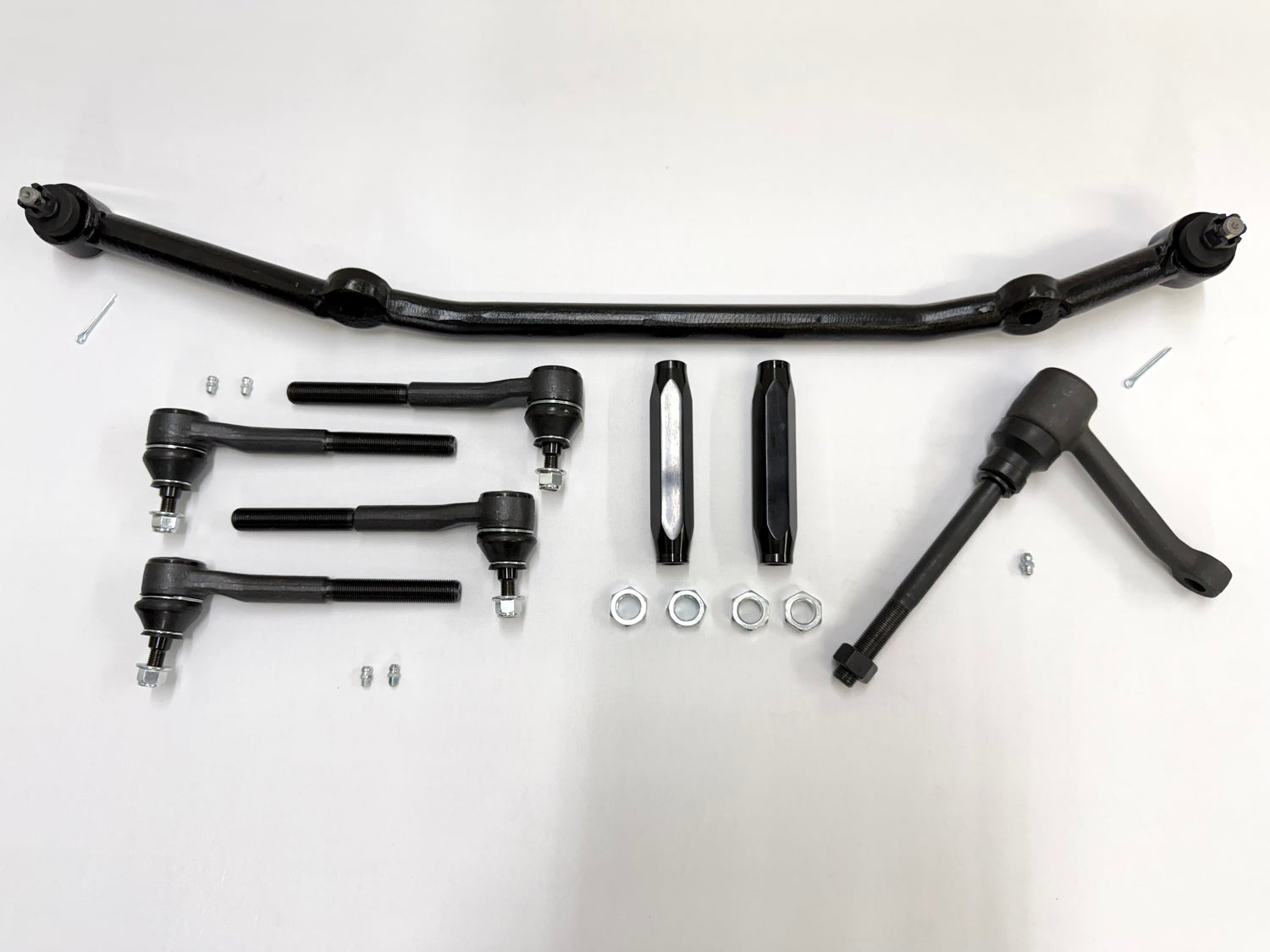1965-66 GM CHEVY CHEVROLET IMPALA BEL AIR BISCAYNE COMPLETE STANDARD STEERING LINKAGE KIT with BLACK SLEEVES