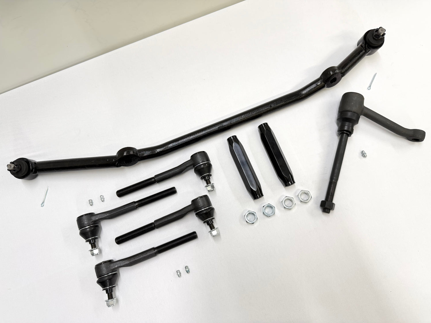1965-66 GM CHEVY CHEVROLET IMPALA BEL AIR BISCAYNE COMPLETE STANDARD STEERING LINKAGE KIT with BLACK SLEEVES