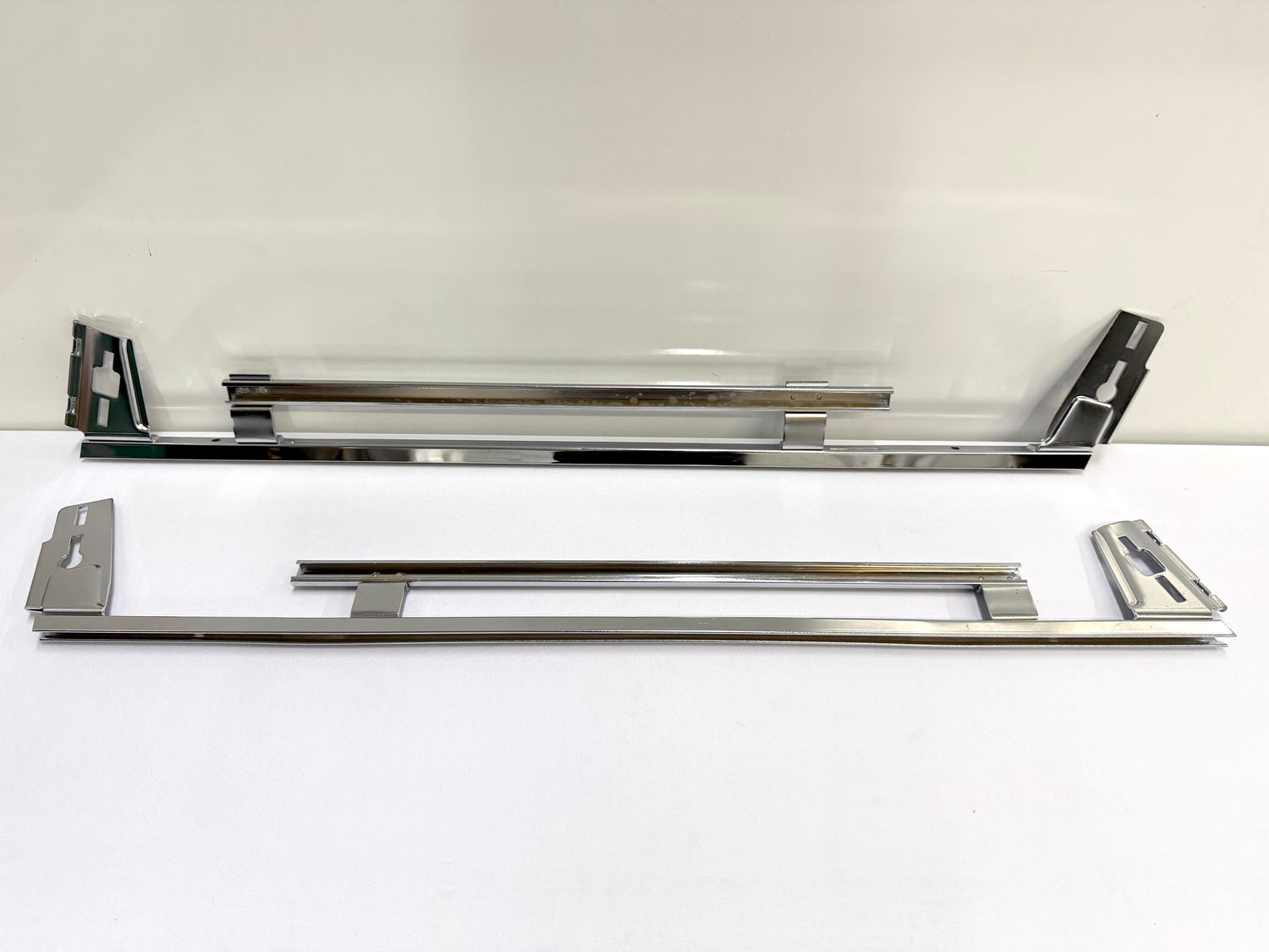 1961-1964 CHEVY IMPALA BUICK PONTIAC OLDSMOBILE B-BODY LOWER DOOR WINDOW CHANNEL FRAME TRACK SET [NEW] / IMPORT CHROME