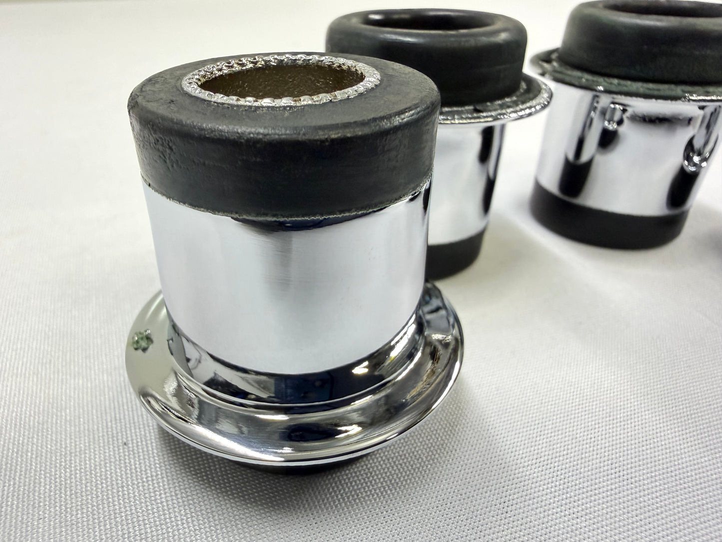 1955-70 GM FULLSIZE CHEVY IMPALA BELAIR BISCAYNE PREMIUM HEAVY DUTY FRONT UPPER CONTROL ARM BUSHINGS 4PC / TRIPLE CHROME FINISH