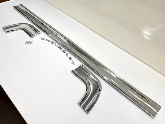 [ORIGINAL OEM RESTORED] 1964 CHEVY CHEVROLET IMPALA STANDARD REAR COVE TRUNK PANEL MOLDING TRIM SET 3PC / TRIPLE CHROME FINISH