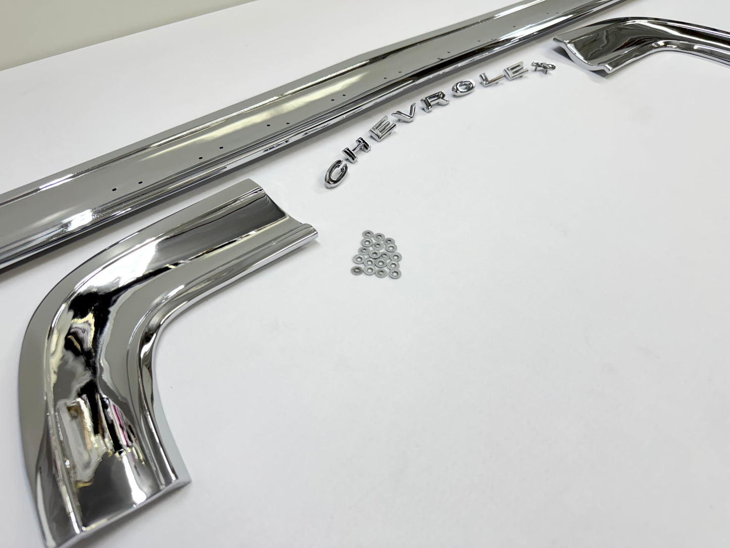 [ORIGINAL OEM RESTORED] 1964 CHEVY CHEVROLET IMPALA STANDARD REAR COVE TRUNK PANEL MOLDING TRIM SET 3PC / TRIPLE CHROME FINISH