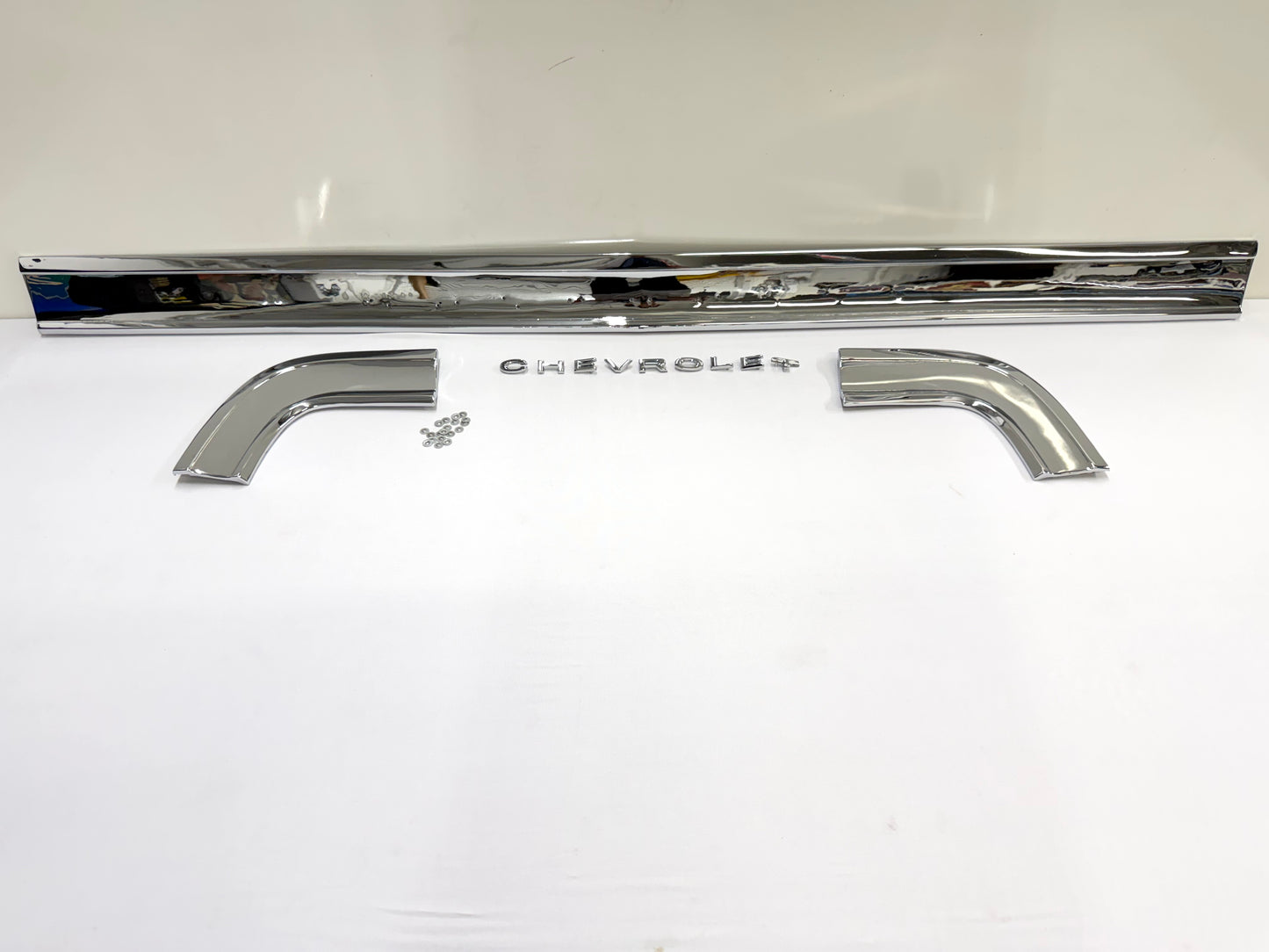 [ORIGINAL OEM RESTORED] 1964 CHEVY CHEVROLET IMPALA STANDARD REAR COVE TRUNK PANEL MOLDING TRIM SET 3PC / TRIPLE CHROME FINISH