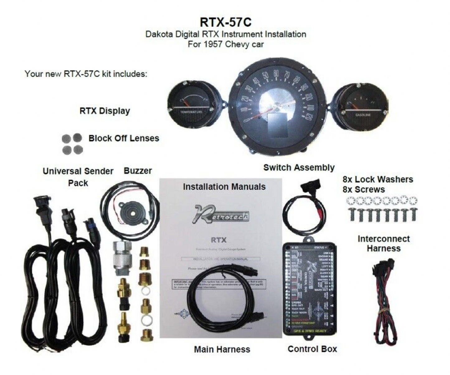 Dakota Digital 1957 Chevy Car Belair Retrotech Dash Gauge System RTX-57C-X